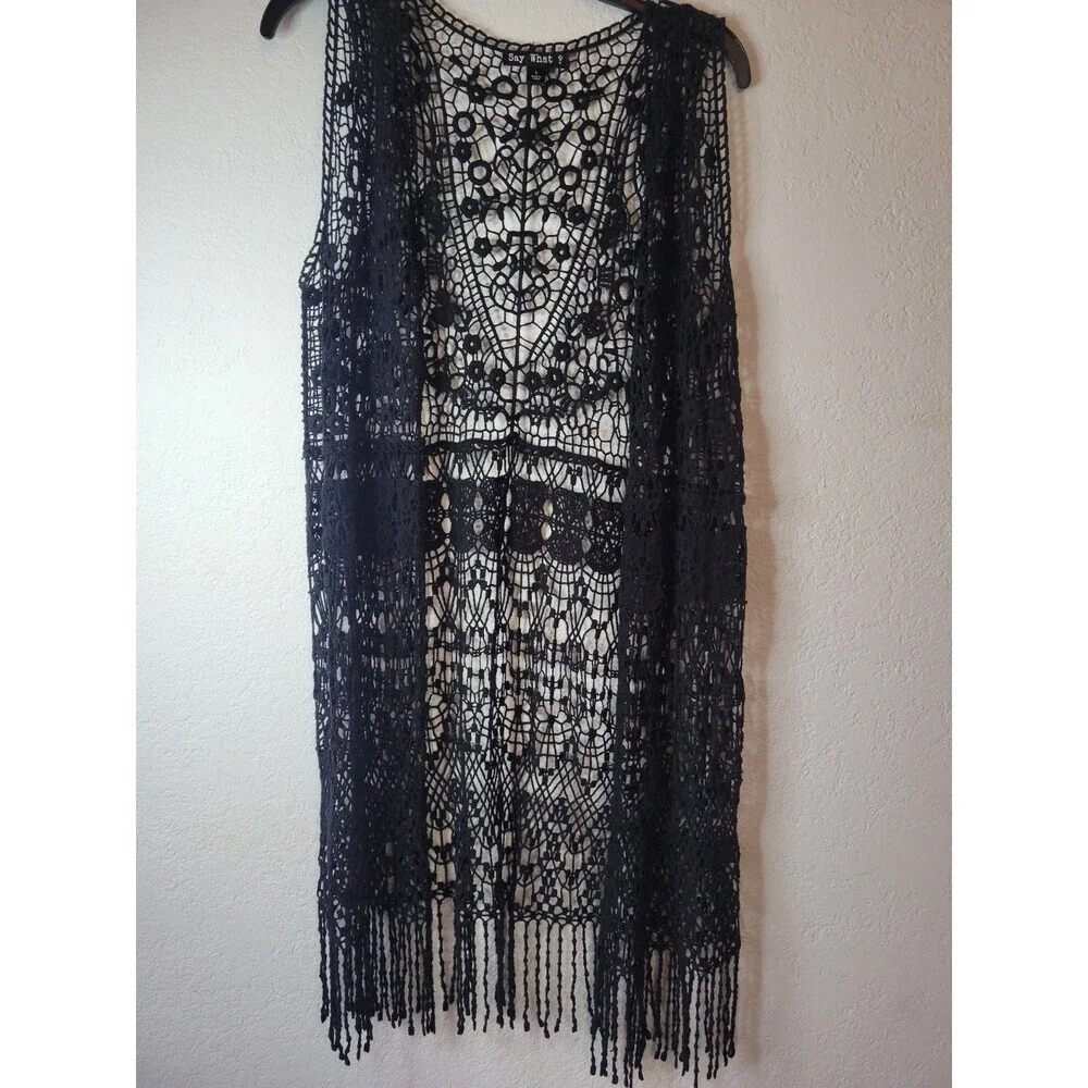 Crochet Vest Say What ?Sleeveless Black Size L - Picture 3 of 8